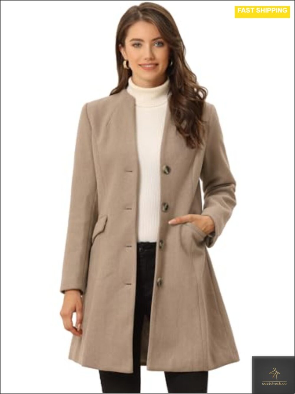 Elegant V Neck Single Breasted Long Pea Coat Winter